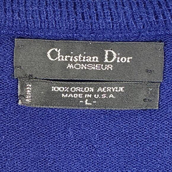VTG Christian Dior V Neck Sweater Mens L Blue Old Money 80s Preppy Designer USA - Picture 7 of 7